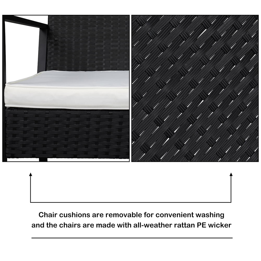 COOKCOK 3 Pieces Patio Set Outdoor Wicker Patio Furniture Sets Modern Bistro Set Rattan Chair Conversation Sets with Coffee Table for Yard and Bistro (Black)