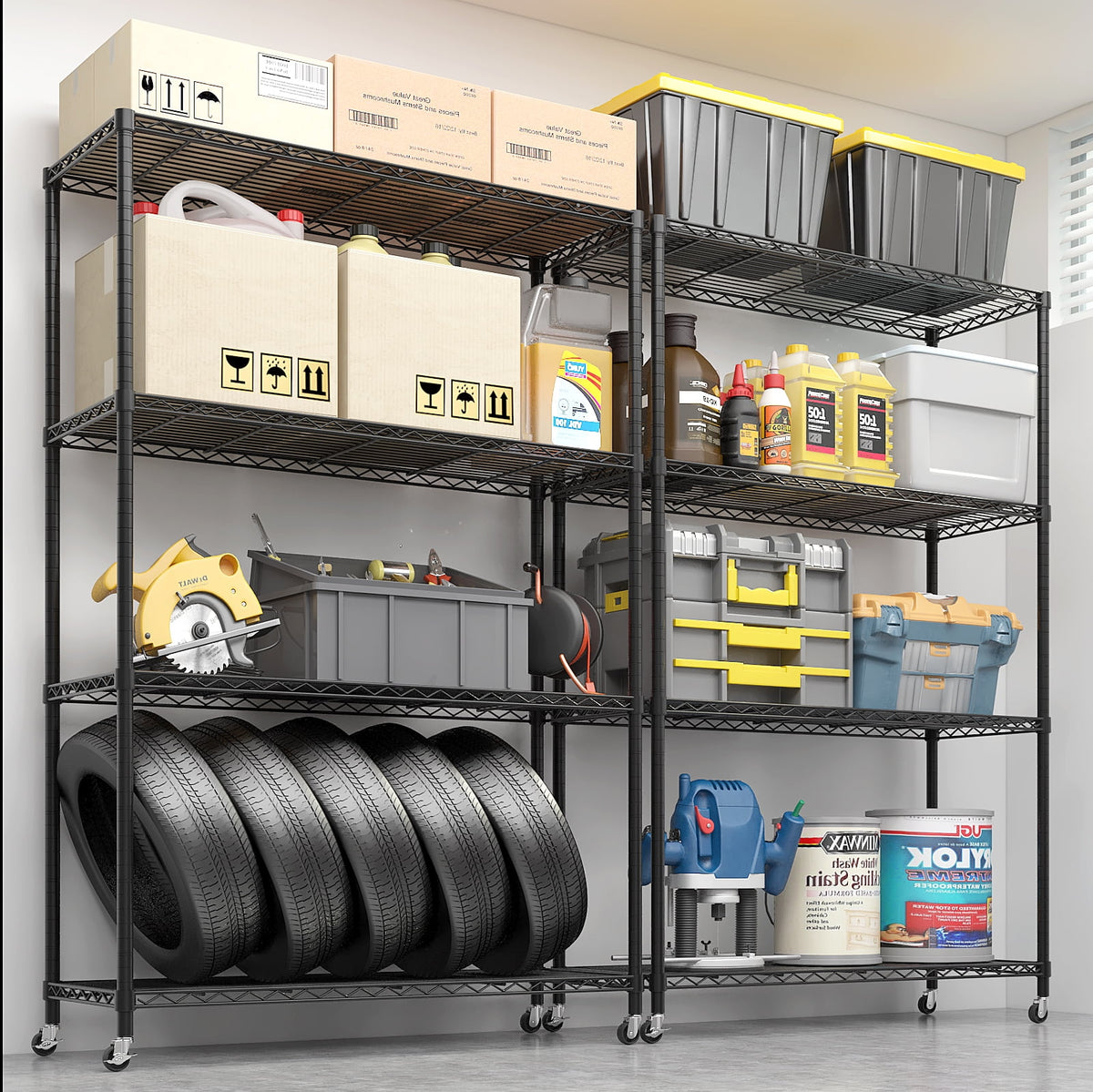 COOKCOK 4-Tier Heavy Duty Wire Shelving Unit with Wheels 46"W x 18"D x 65"H, Adjustable Garage Storage 800LBS, Black