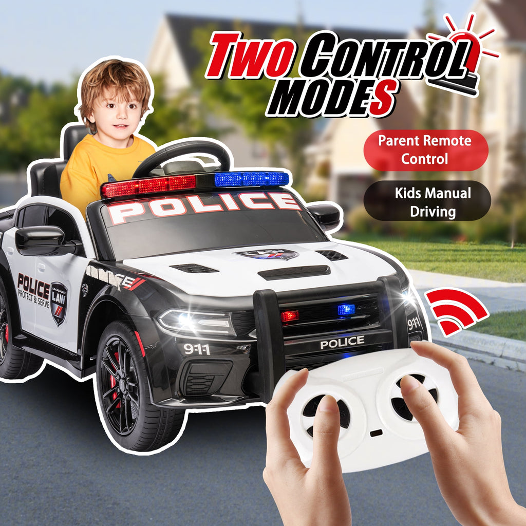 Track 7 Licensed Dodge Charger SRT Ride on Car, 12V Kids Ride on Police Car with Remote Control, Music, Alarm Lights, Megaphone, Electric Car for Kids Age 3+, White