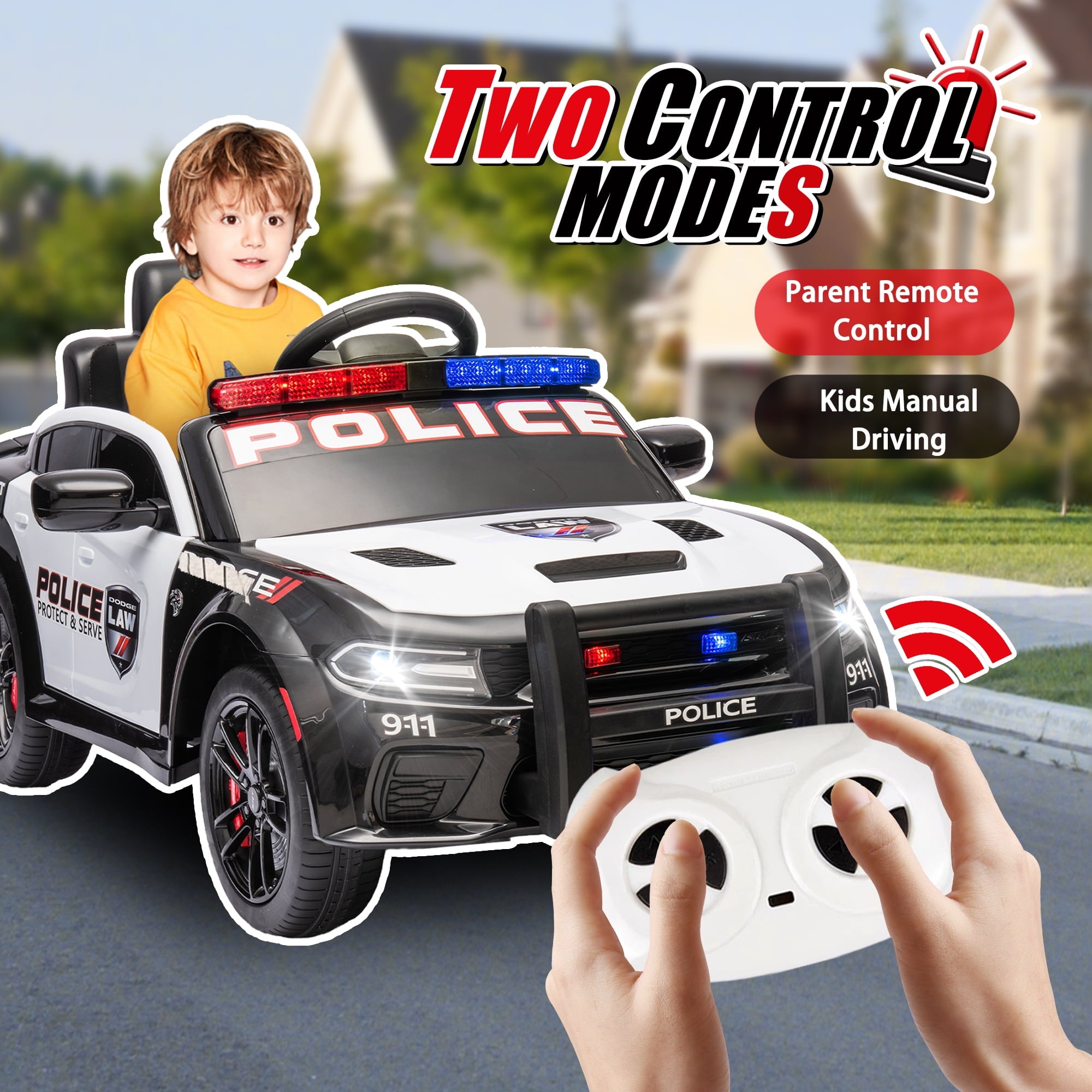 Track 7 Licensed Dodge Charger SRT Ride on Car, 12V Kids Ride on Police Car with Remote Control, Music, Alarm Lights, Megaphone, Electric Car for Kids Age 3+, White