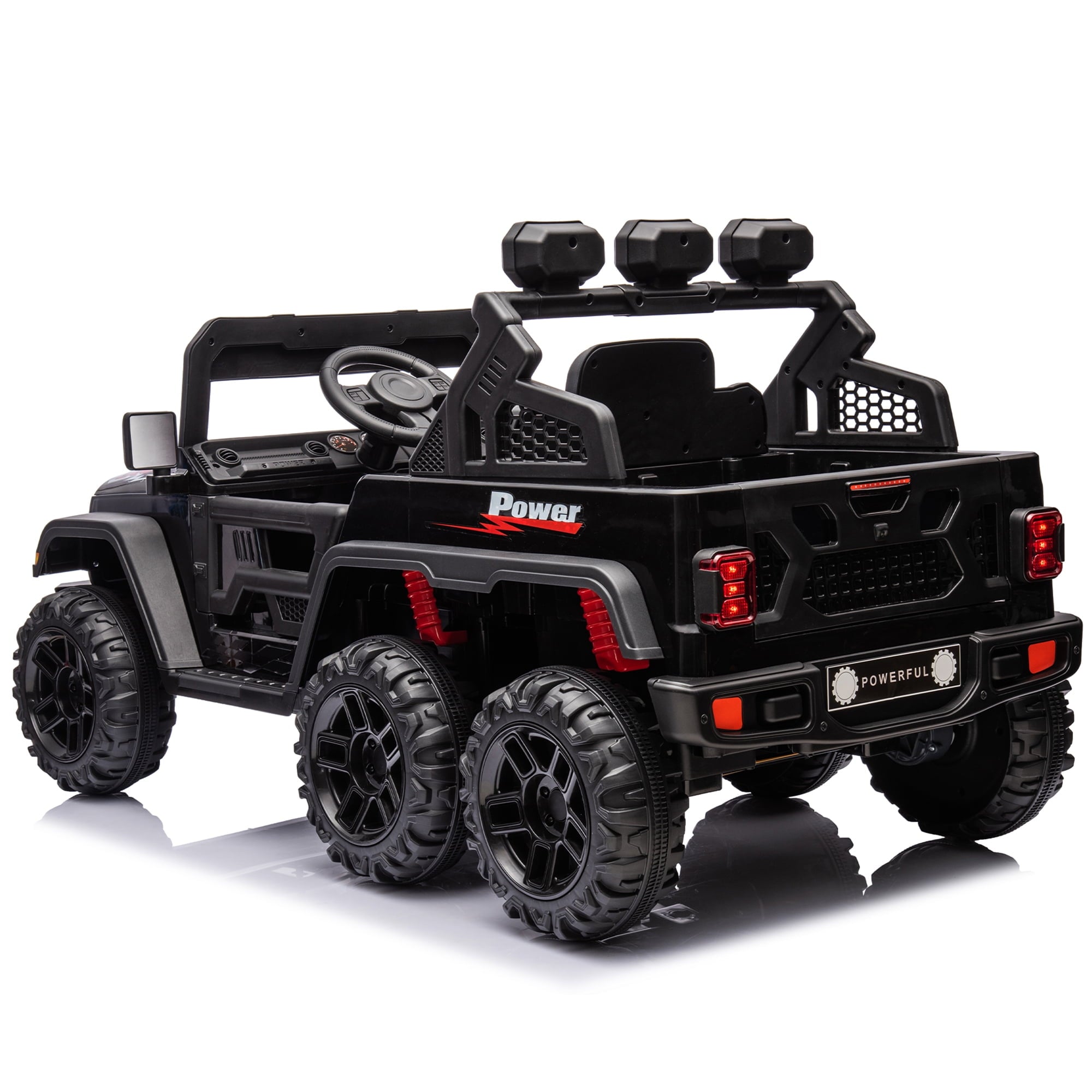 Track 7 24V Kids Ride on Pickup Truck, 4WD Ride on Car with Remote Control, Bluetooth, Rear Storage Box, LED Lights, 6- Wheels Electric Car for Boys Girls, Black