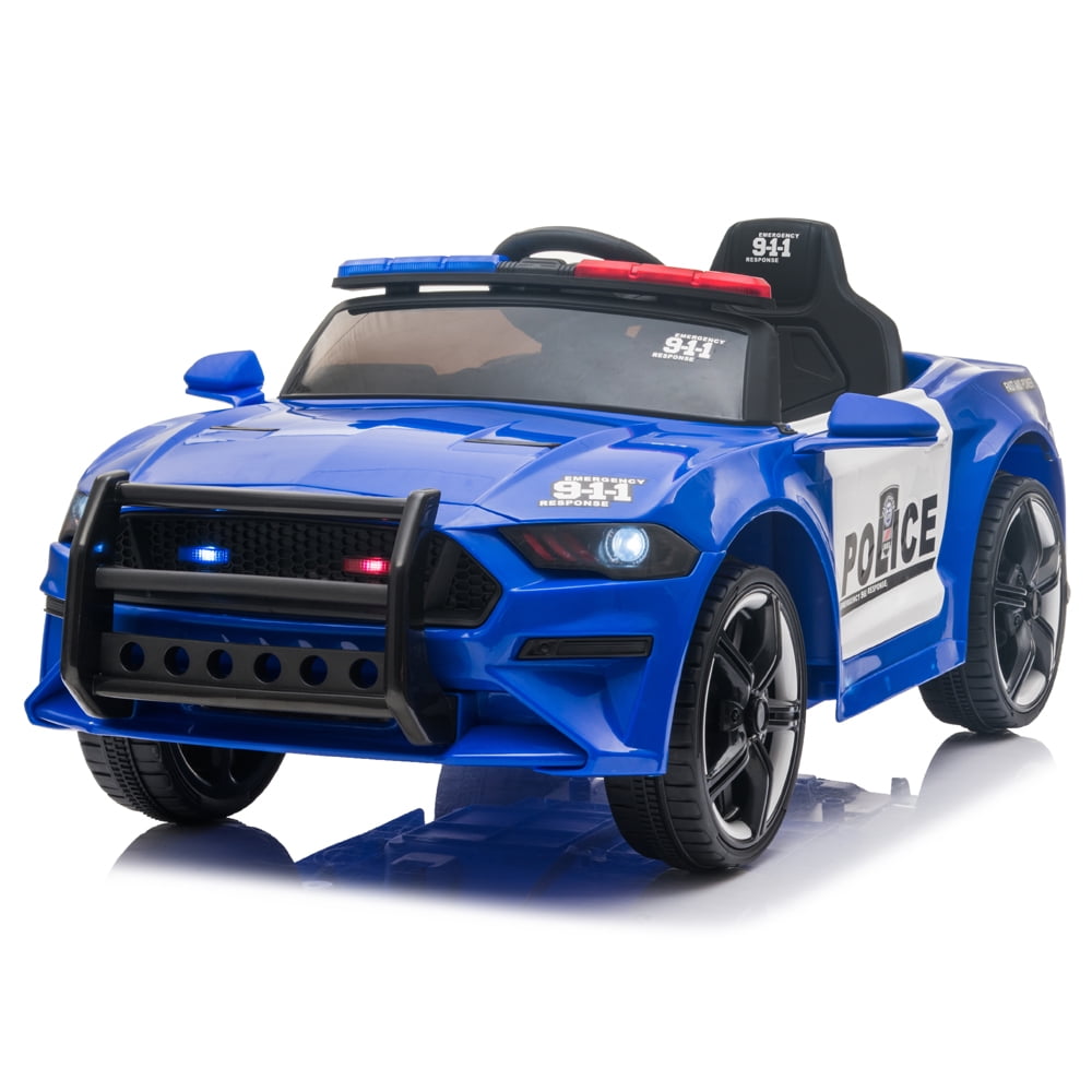 Track 7 12V Kids Police Sports Car, 2.4GHZ Remote Control, LED Lights, Siren, Microphone, Black