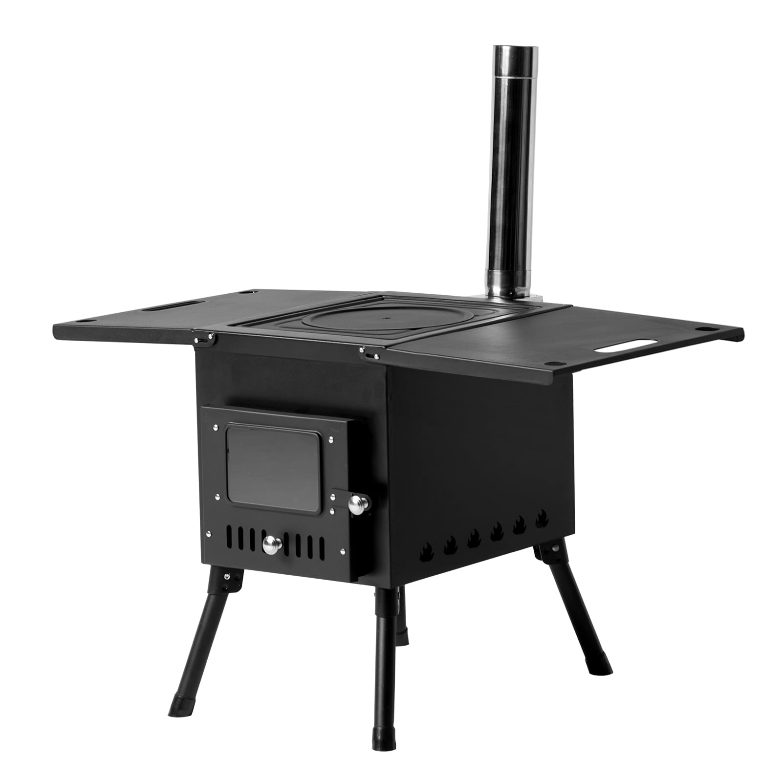 COOKCOK Camping rocket stove with chimney, 30.5"D x 16.1"W x 19.3"H, Alloy Steel, Black