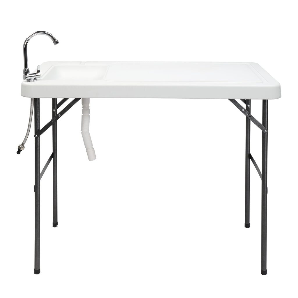 COOKCOK HDPE Rectangular With Barbed Wire Foldable Outdoor Table, 46"L x 24"W x 37"H, White