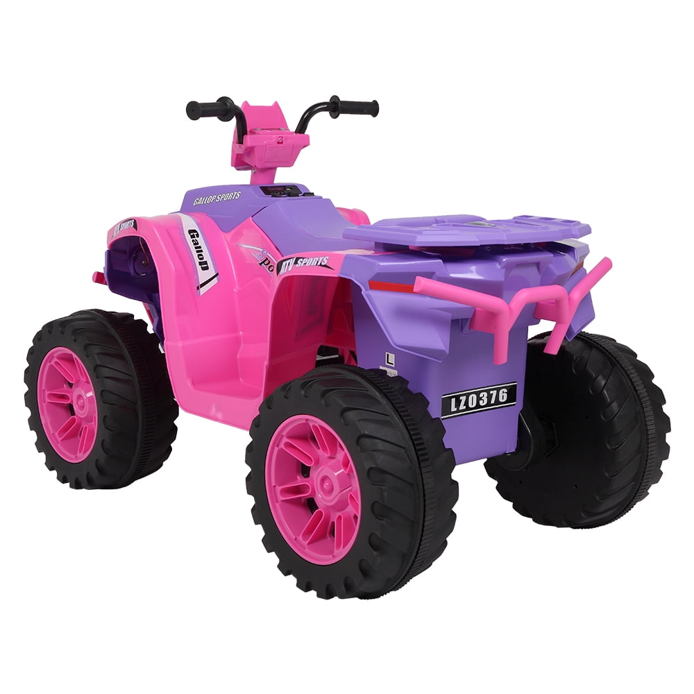 Track 7 12V All Terrain Vehicle, Dual Drive, 2 speed adjustable, with MP3 player, radio, USB port, Slow Start, Pink & Purple