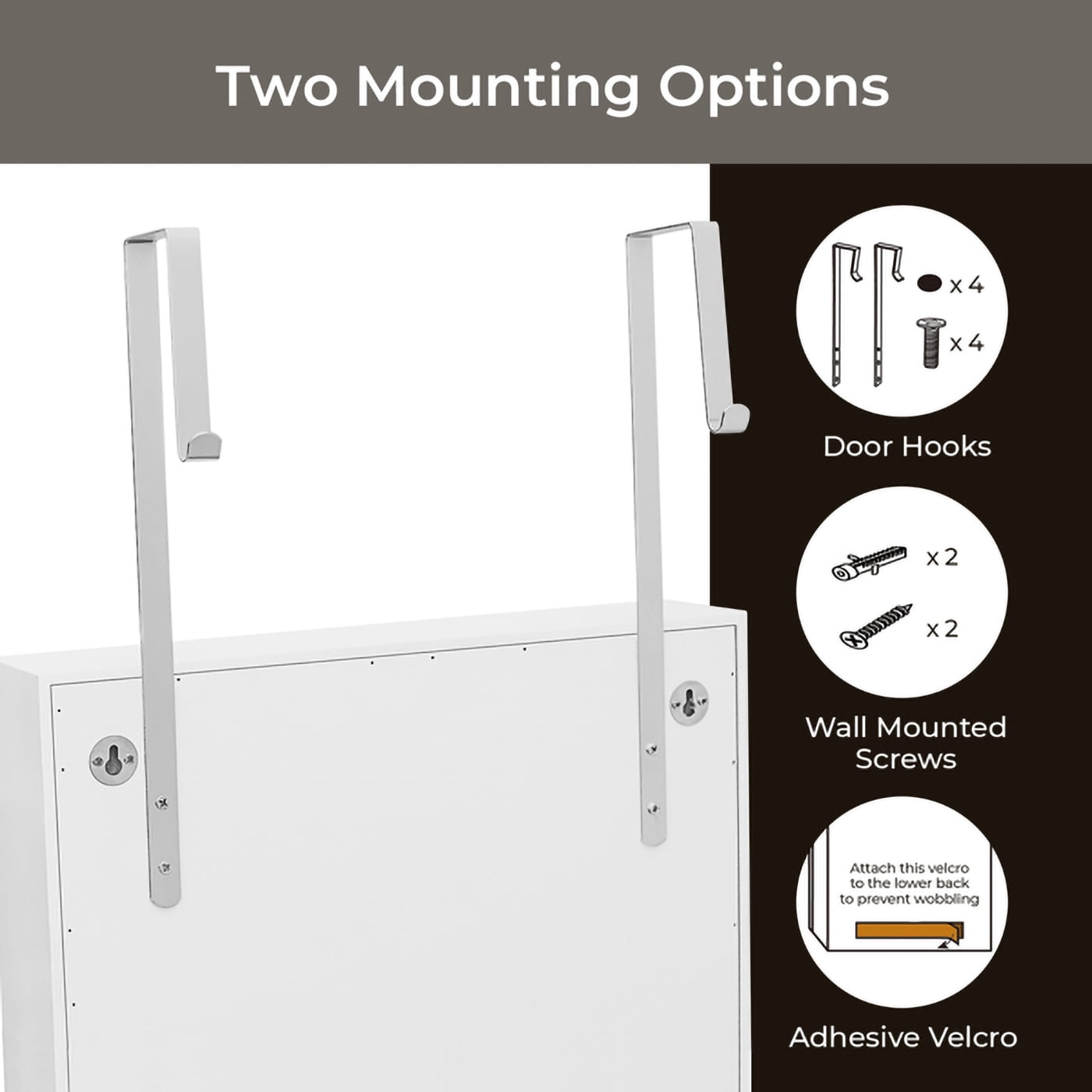 COOKCOK Jewelry Armoire with Full Length Mirror, Wall/Door Mounted Armoire Cabinet, PVC Wood Jewelry Storage for Necklaces, Earrings, Cosmetic, White