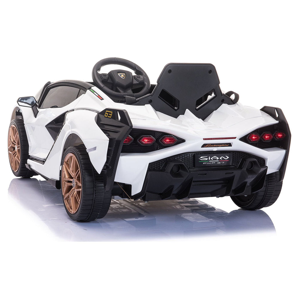 LISUEYNE Kids Ride on Car, 12V Lamborghini Sian Electric Car for Boys Girls, Remote Control, White