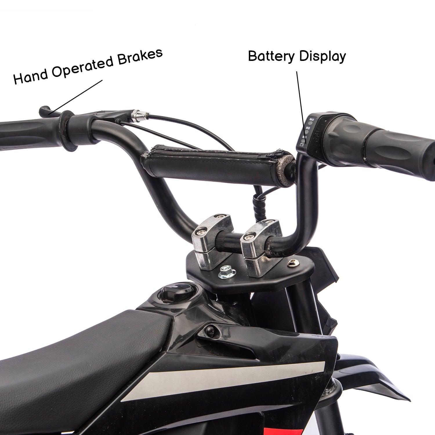 Track Seven 24V Electric Dirt Bike, 250W Ride on Motorcycle, 3 Speed Up-to 9.32 mph, Battery Display, Rear Suspension, Disc Brake, Bluetooth, LED Light, Electric Motocross Bike for Kids Age 8+, Black