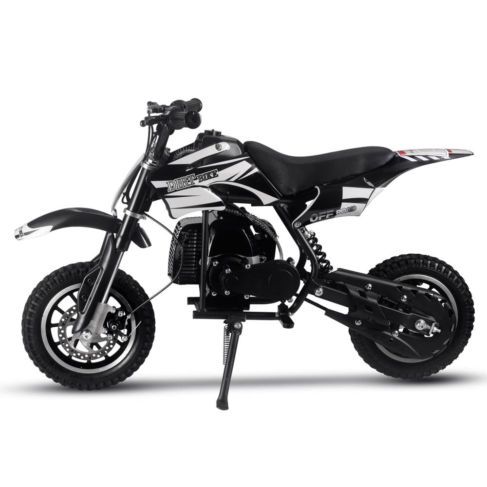 Track 7 50CC 2-Stroke Kid Dirt Bike, Off Road Gas Motorcycle, Trail Bike Up to 25Mph, EPA Approved Kids Gas Dirt Bike W/Rear Suspension, Pull Start, Front & Rear Disc Brake, Black
