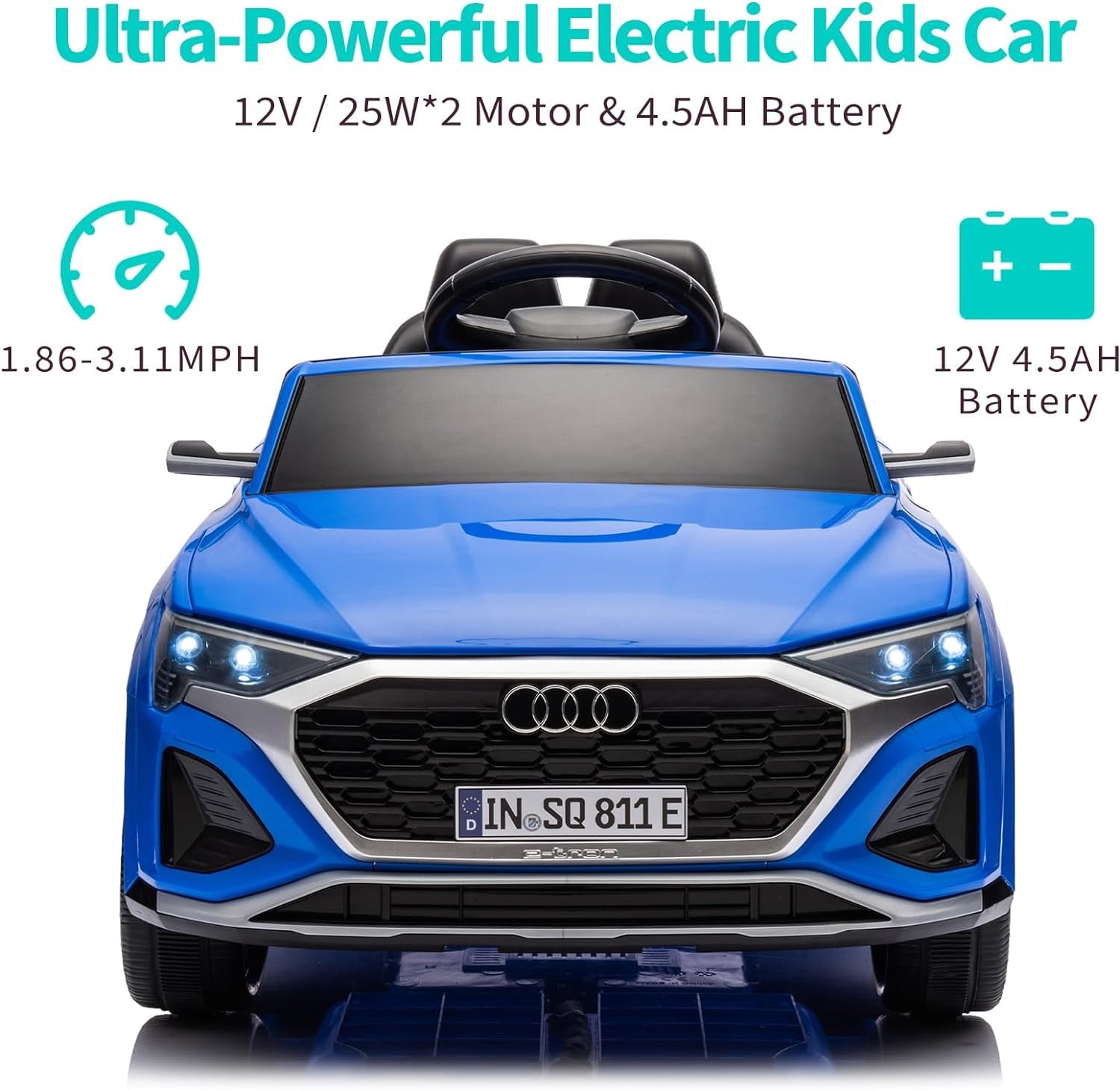 SUSIELADY 12V Licensed Audi SQ8, Kids Ride on Car, with Remote Control, Music, Hanging Start, Speed Adjustment, LED Lights, Suspension, Power Display, for Kids Age 3+