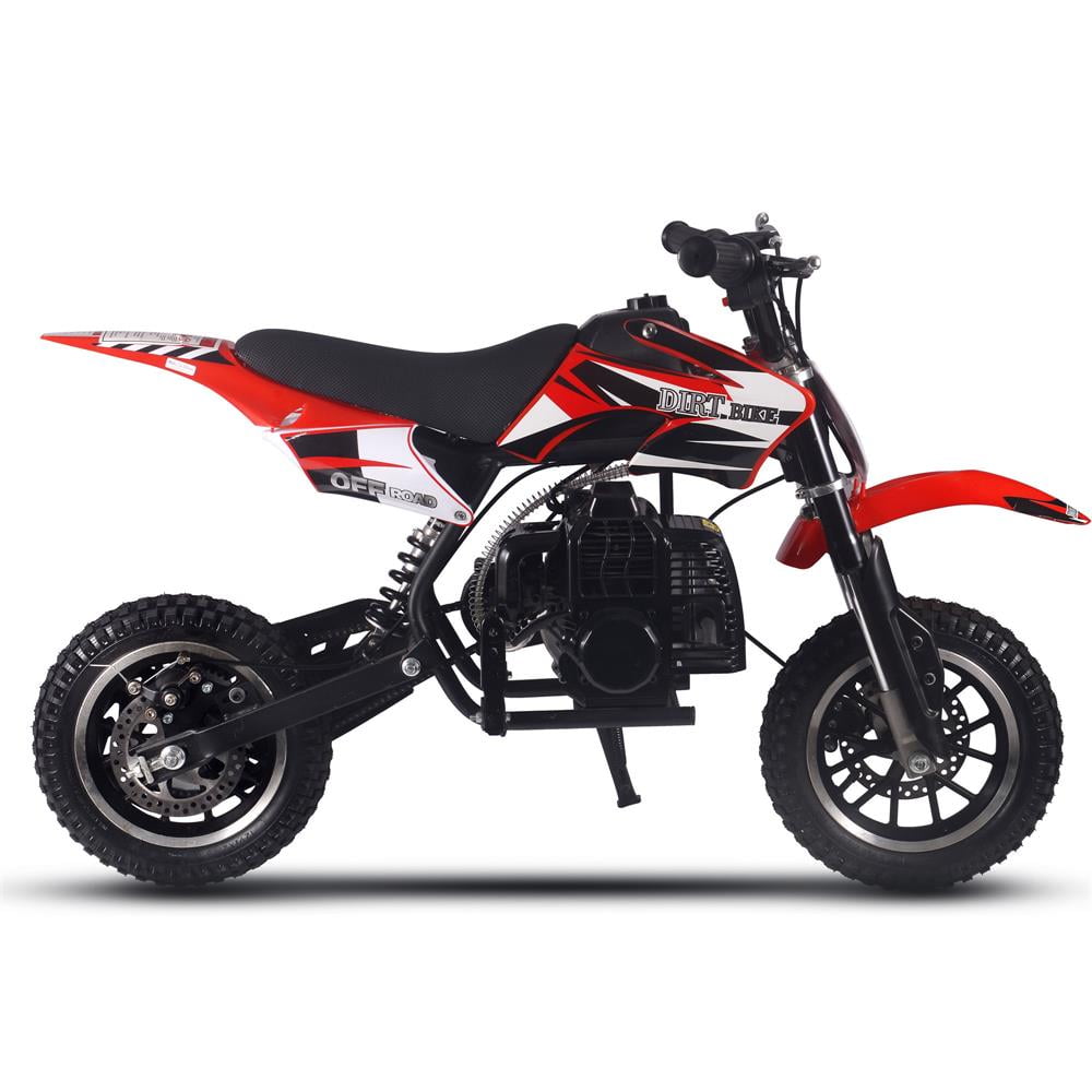 Track 7 50CC 2-Stroke Kid Dirt Bike, Off Road Gas Motorcycle, Trail Bike Up to 25Mph, EPA Approved Kids Gas Dirt Bike W/Rear Suspension, Pull Start, Front & Rear Disc Brake, Red