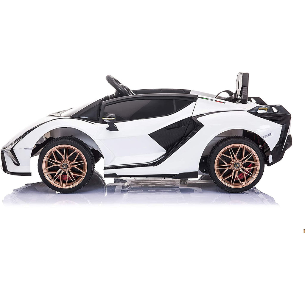 LISUEYNE Kids Ride on Car, 12V Lamborghini Sian Electric Car for Boys Girls, Remote Control, White