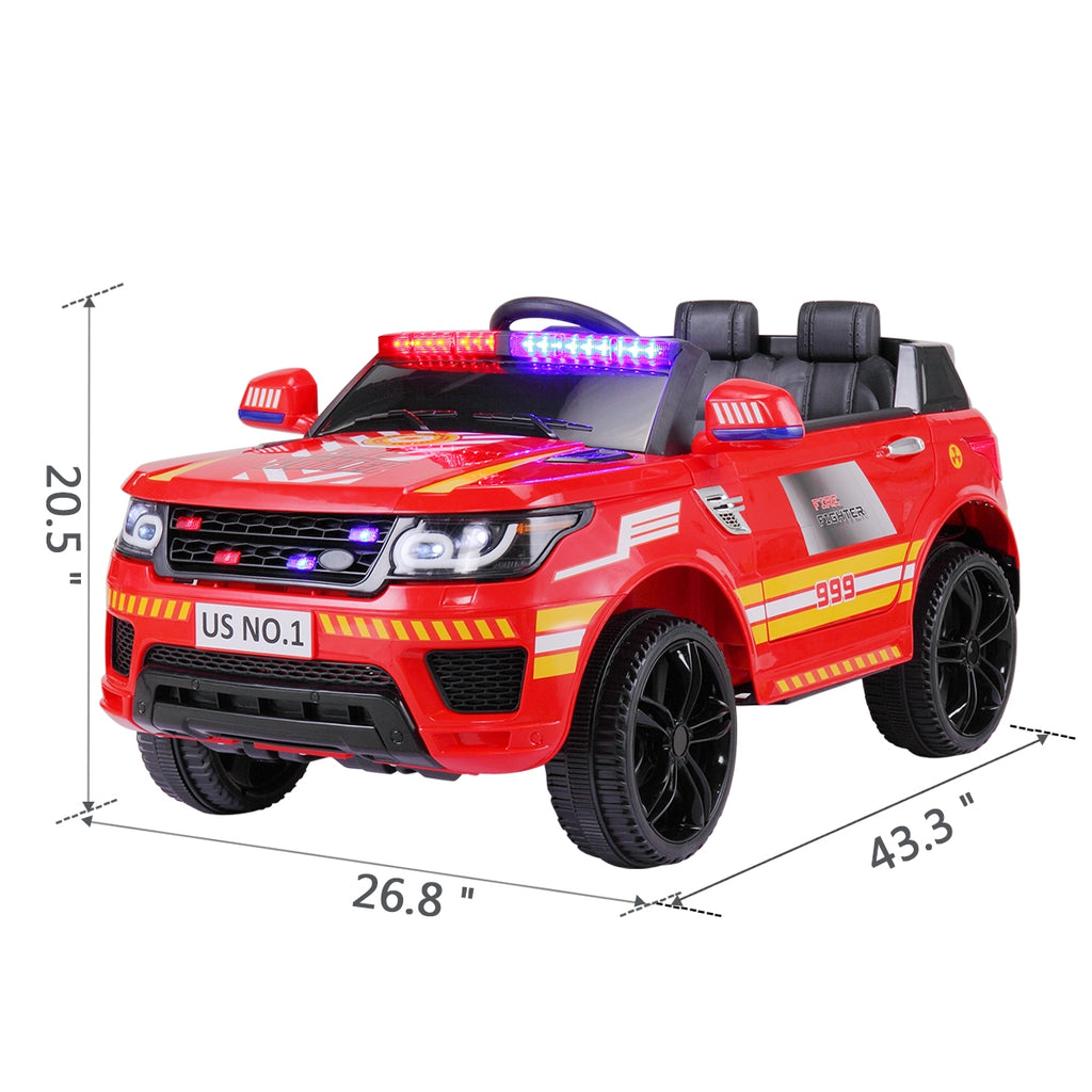 Track 7 12V Kid Ride on Police Car with Parental Remote Control, Battery Powered Electric Truck with Siren, Flashing Lights, Music, Spring Suspension, Red