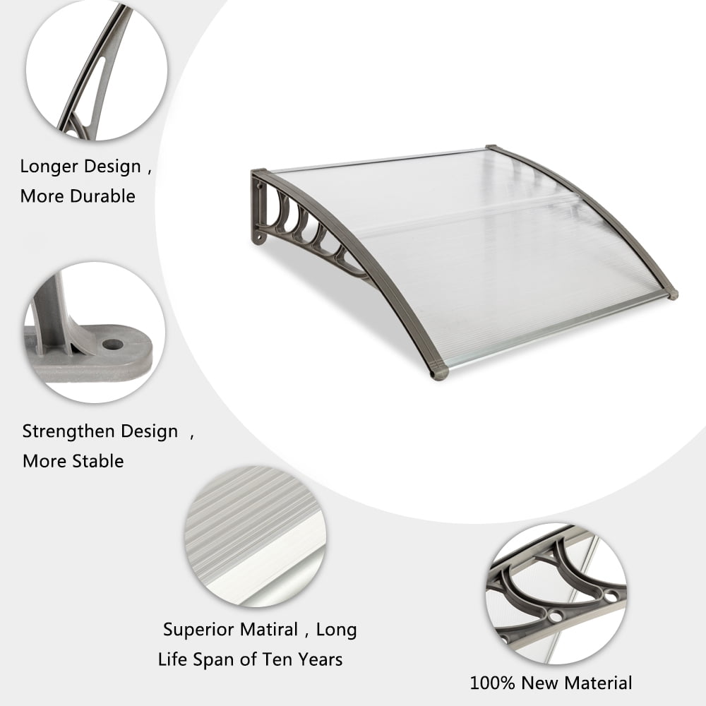 COOKCOK Window Awning Door Canopy, 40"x 40" Modern Design Polycarbonate Cover Awnings for Doors for UV Sunlight Rain Snow Protection Hollow Sheet/Grey Outdoor Awning Patio Door Window Cover