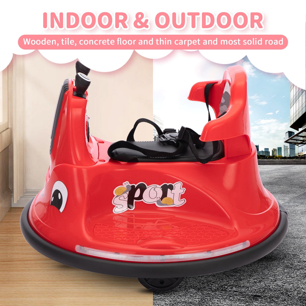 Track 7 12V Ride on Bumper Car, 360 Spin Electric Car for Boys Girls, Remote Control, Lights, Music, Ride on car, Red