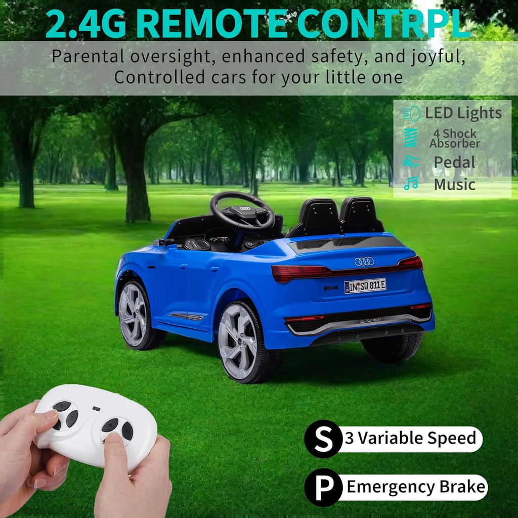 SUSIELADY 12V Licensed Audi SQ8, Kids Ride on Car, with Remote Control, Music, Hanging Start, Speed Adjustment, LED Lights, Suspension, Power Display, for Kids Age 3+