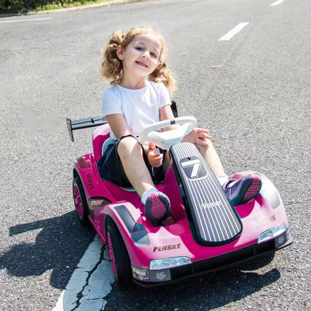 Track 7 12V Electric Go Kart for Kids, 4 Wheeler Pedal Car for Boys Girls, Dual Drive Ride on Car Toys for Toddlers Kids 3-6 w/Parent Remote Control, 3-Point Safety Belt, Pink