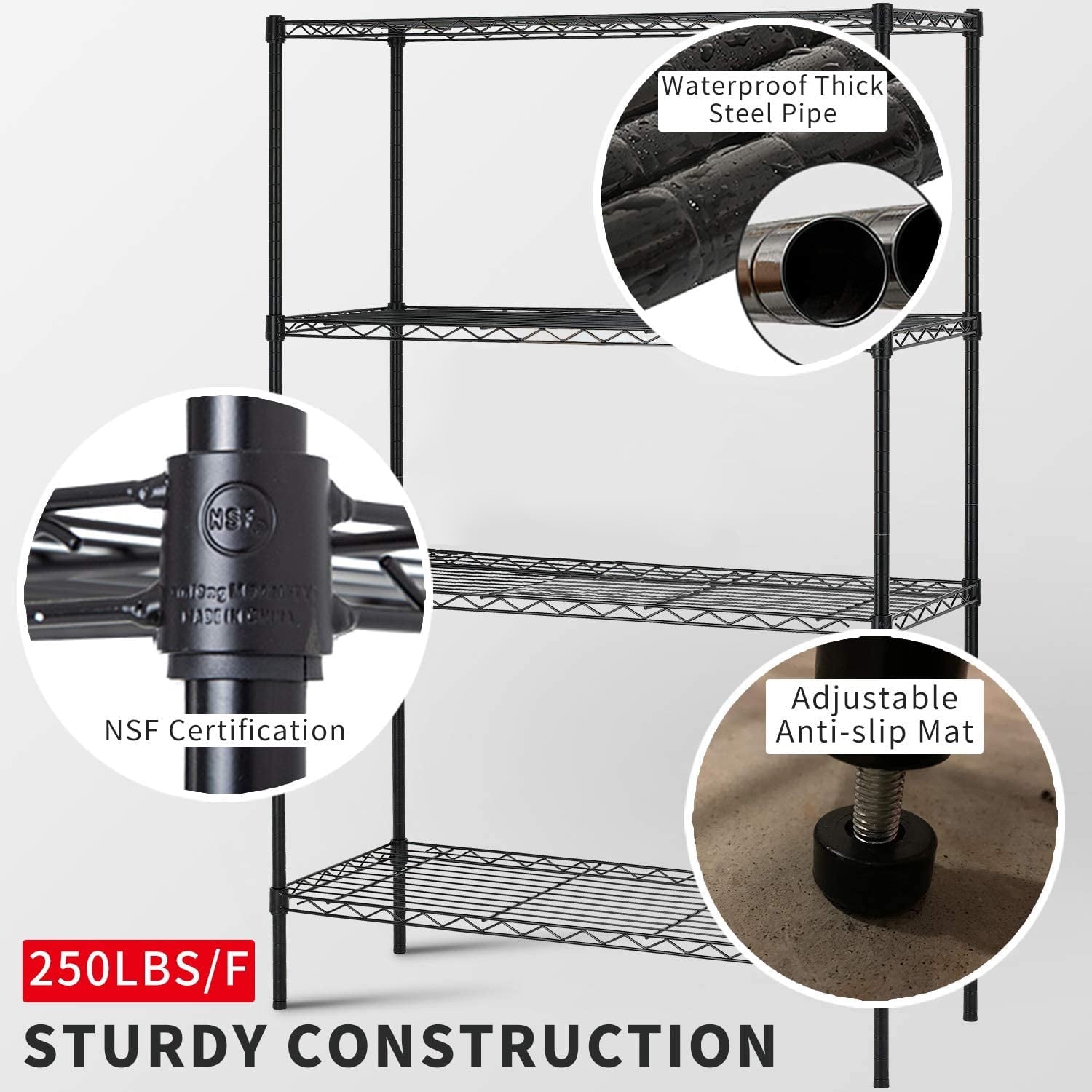 COOKCOK 4-Tier Wire Shelving Unit, 35.4"x 13.8"x 55.1" Metal Shelf, NSF Certified, Adjustable Heavy Duty Carbon Steel Shelf for Home Kitchen Bathroom Garage, 440lbs Capacity, Black