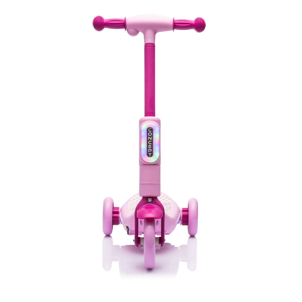 Track Seven Electric Scooter for Kids, 3 Wheels Kids Kick Scooter with Spray, LED Lights, PU Wheels, Wide Pedal, Music, Independent Light Switch, 6V Scooter for Boys Girls Toddlers Ages 3-6, Pink