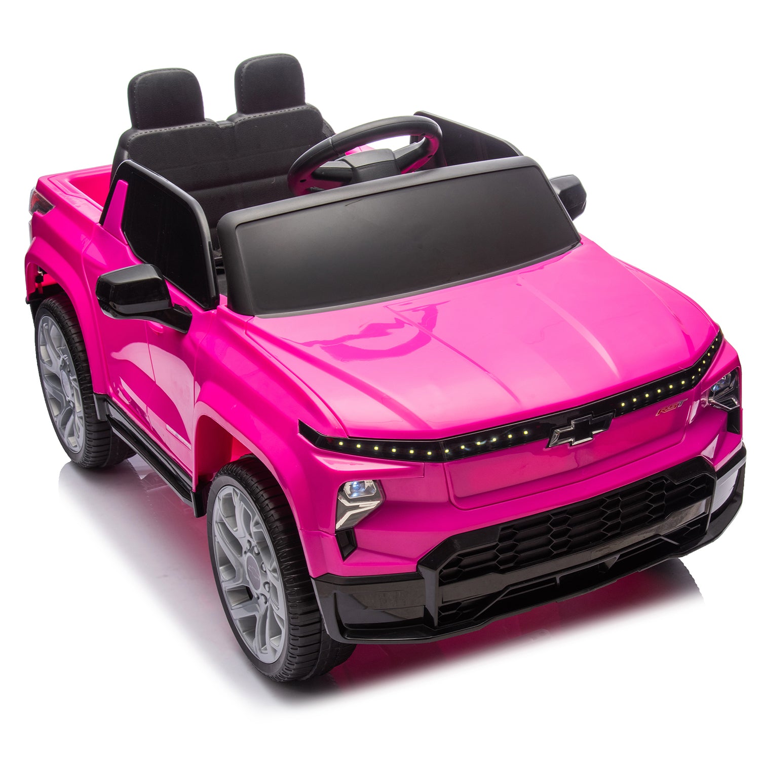 Track 7 24V Ride on Car, Licensed Chevrolet Silverado Electric Car with Remote Control, Bluetooth, LED Lights, Power Display, Rear Storage, 24V Ride on Truck Car for Boys Girls Age 3+, Pink