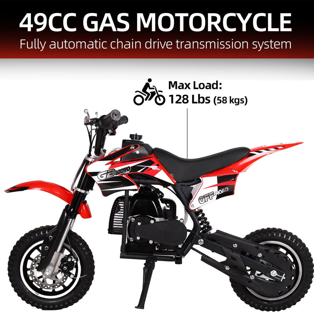 Track Seven 49CC 2-Stroke Kids Dirt Bike, Off Road Gas Motorcycle, Up to 20Mph, Gas Dirt Bike w/Rear Suspension, Pull Start, Front & Rear Disc Brake, Red