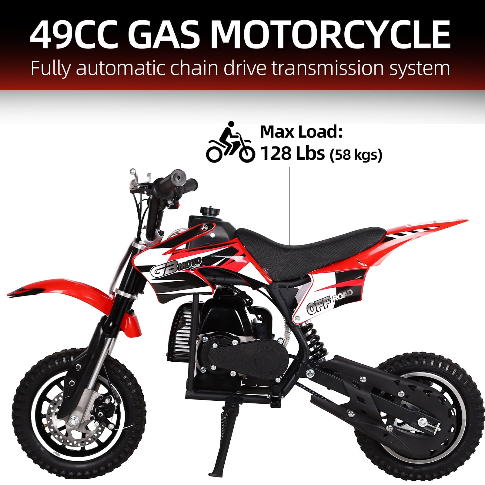 Track Seven 49CC 2-Stroke Kids Dirt Bike, Off Road Gas Motorcycle, Up to 20Mph, Gas Dirt Bike w/Rear Suspension, Pull Start, Front & Rear Disc Brake, Red
