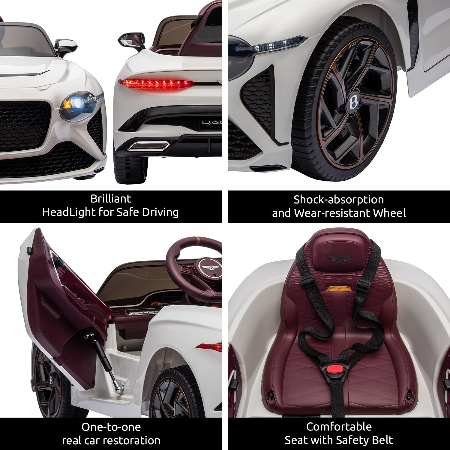 LISUEYNE Kids Ride on Car, 12V Licensed Bentley Mulsanne Electric Car for Kids Age 3+, Remote, Music, White