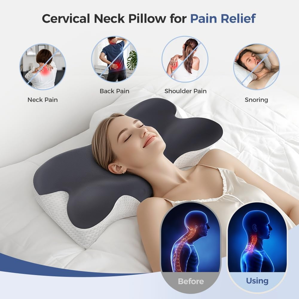 COOKCOK Cervical Neck Pillow for Neck Pain Relief,Side Sleeper Pillow for Sleeping,Memory Foam Neck Support Ergonomic Pillow for Back Stomach Sleepers