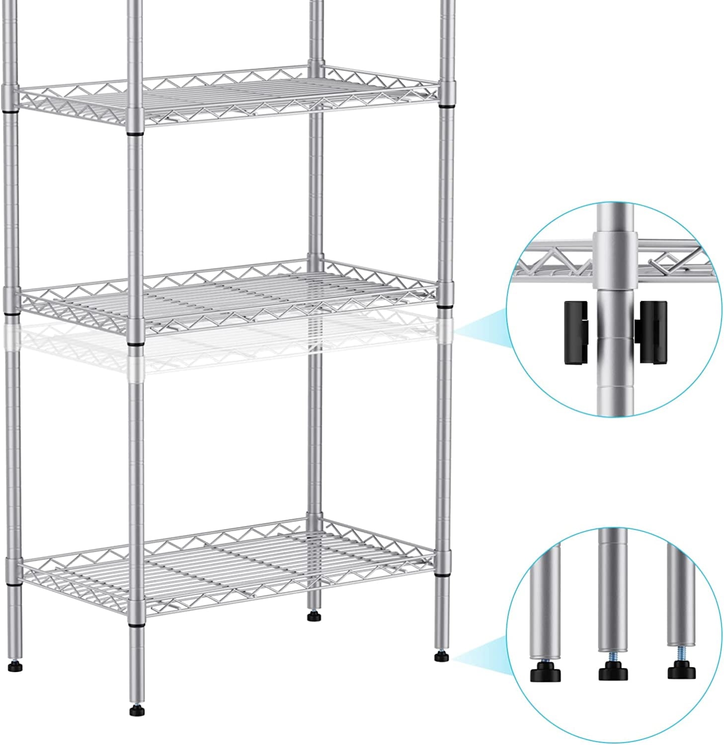 COOKCOK Wire Shelving Unit, 5-Tier Storage Shelf, 29.1"x 13.4"x 59.1" Metal Shelves, NSF Height Adjustable Heavy Duty Rack for Home Kitchen Bathroom Garage, 551lbs Capacity, Silver