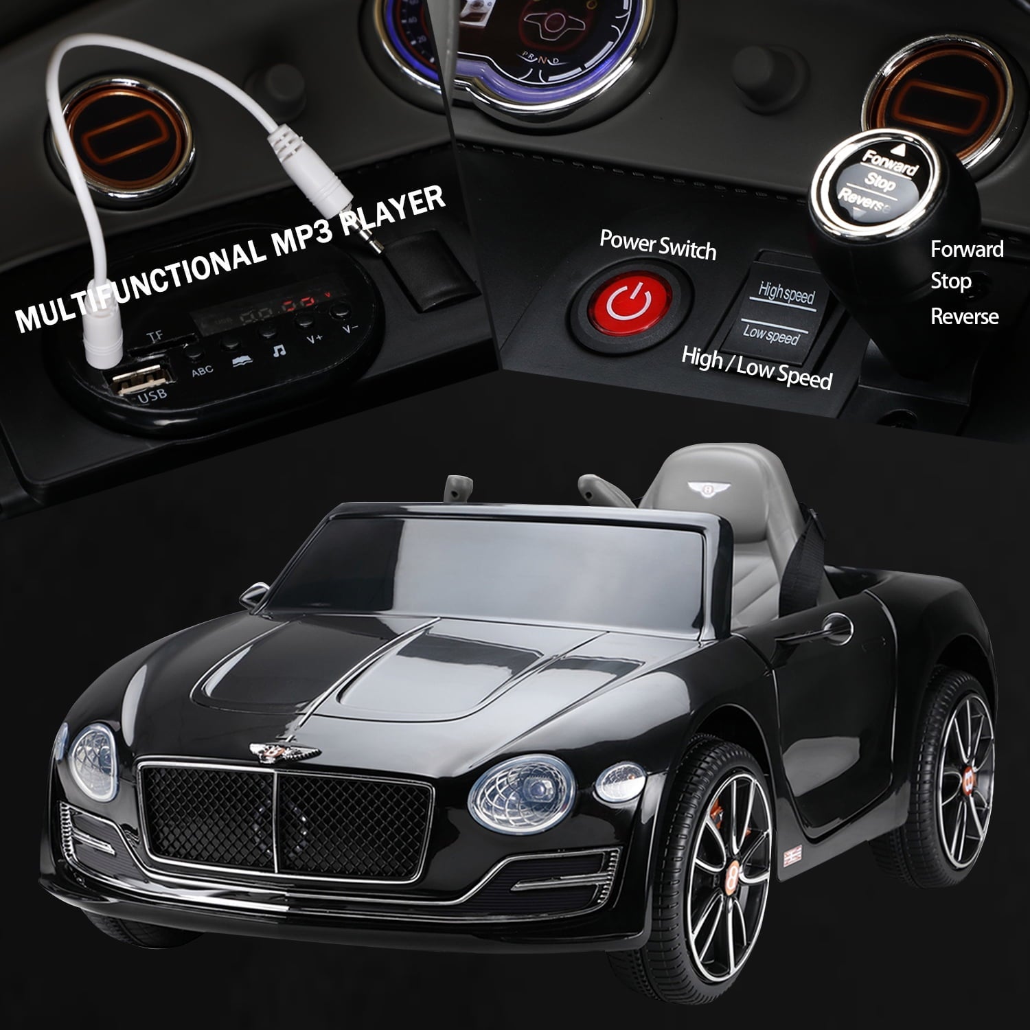 LISUEYNE Official Licensed Bentley Ride on Car, 12V Electric Car for Boys Girls Age 3+, Ride on Car w/Remote Control, Music, Black