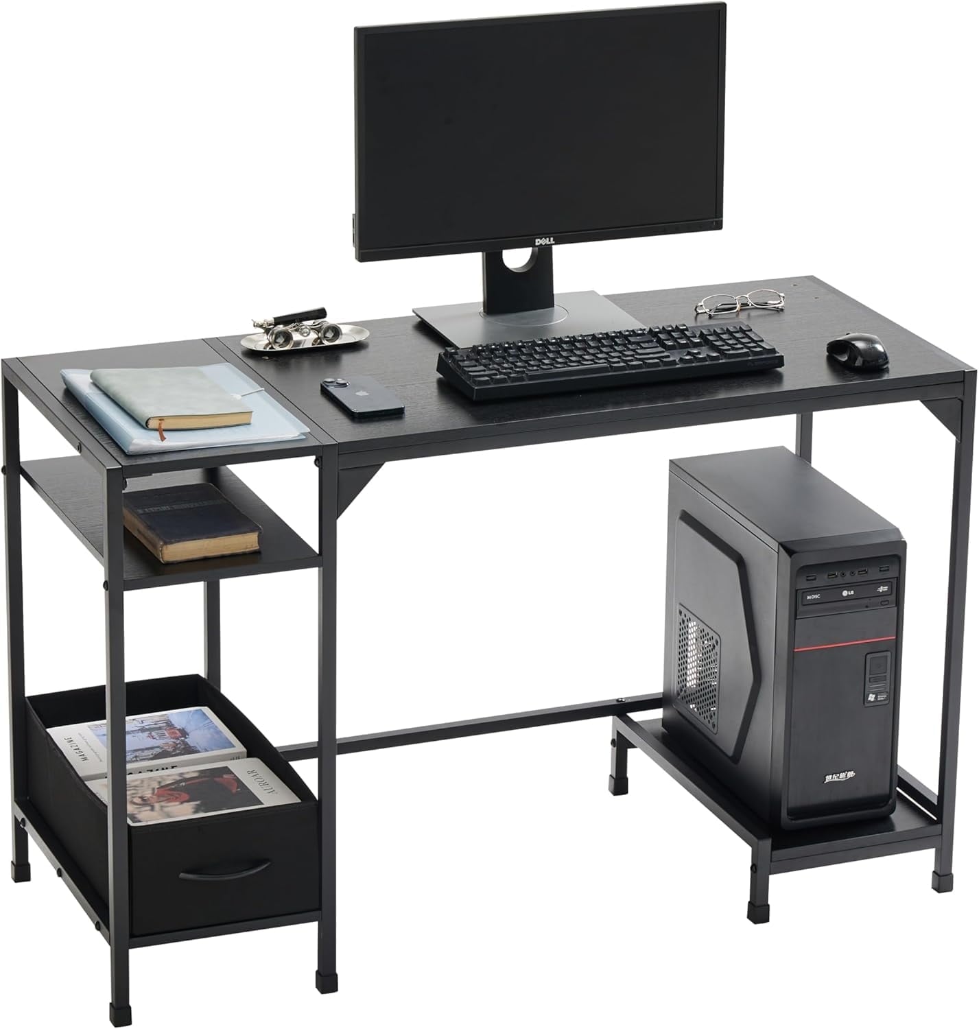 COOKCOK 47 inch Computer Desk with Storage,  Home Office Adult Lap Desks with Shelf, Bedroom, Living Room