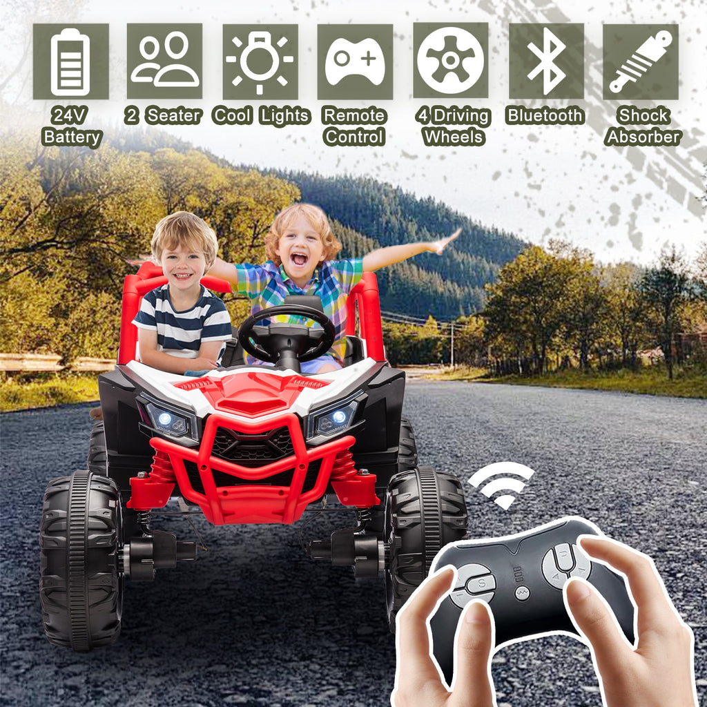 Track 7 24V Ride on UTV, 2-Seater Ride on Car with Remote Control, Music, 2 Speed, Key Start, 4x4 Ride on Off-Road Truck, Blue