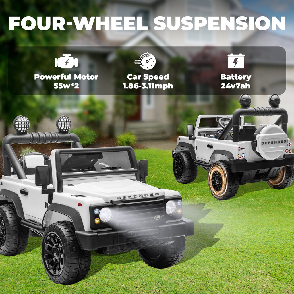 Track Seven Licensed Land Rover Defender Volta 5008 24V Ride-On Car, Electric Car with Remote Control, 2WD Drive, Bluetooth, LED Lights, Key Start, Rear Storage, 24V Ride on Toys for kids Ages 3+, White