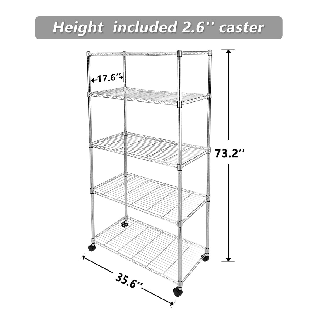 COOKCOK 5-Tier Wire Shelving, 35"D x 17"W x 73"H Storage Shelves, Metal Shelves with Wheels, Height Adjustable Garage Shelf for Storage