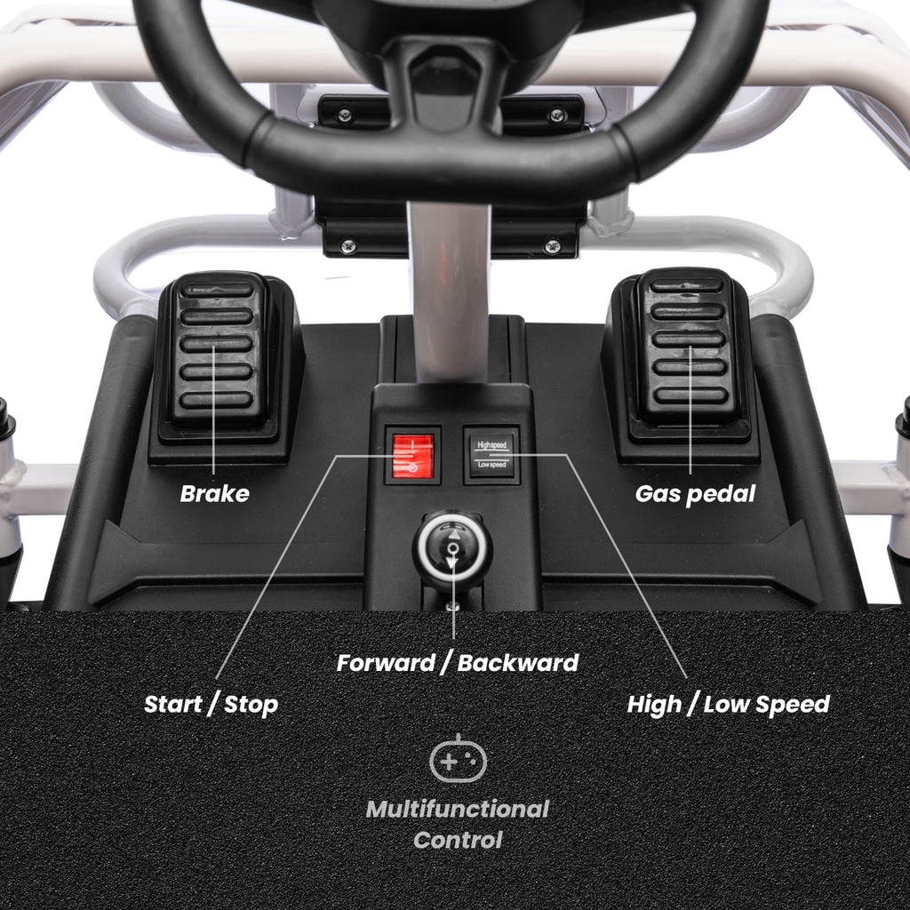 Track 7 24V Electric Go Kart, Racing Go Kart, Independent Electronic Brake Foot Pedal, Durable Full Steel Frame, 7 Mph Max Speed Electric Go Kart, 24V Outdoor Ride On Car for Kids Age 6+, White