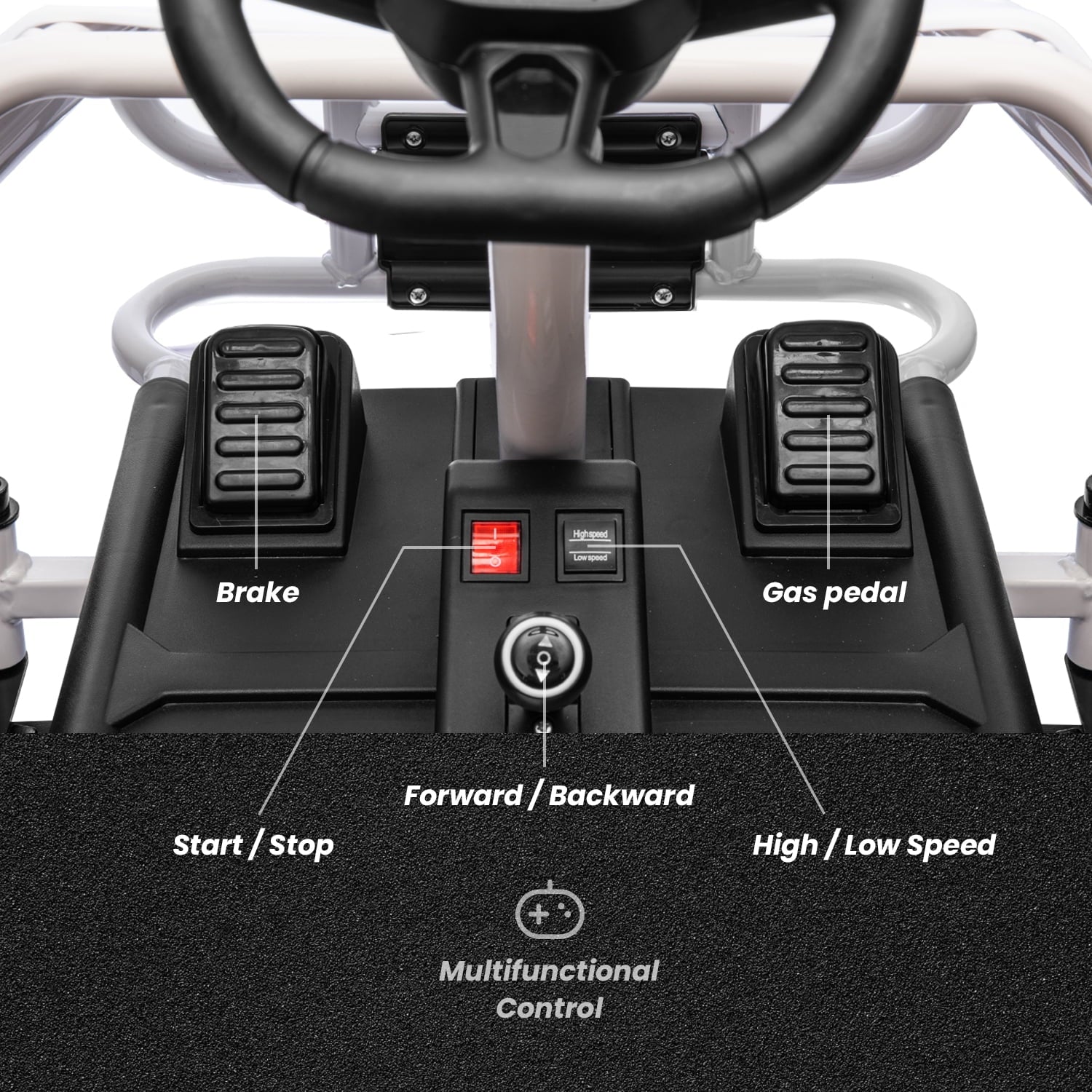 Track 7 24V Electric Go Kart, Racing Go Kart, Independent Electronic Brake Foot Pedal, Durable Full Steel Frame, 7 Mph Max Speed Electric Go Kart, 24V Outdoor Ride On Car for Kids Age 6+, White