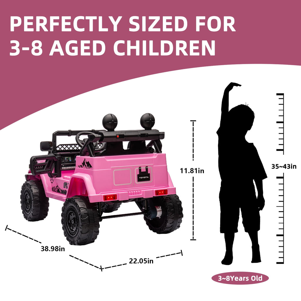 Track 7 Kids Ride on Truck, 12V Licensed Toyota FJ Cruiser Electric Car for Kids Age 3+, Ride on Car w/Remote Control, Power Display, Music, Pink