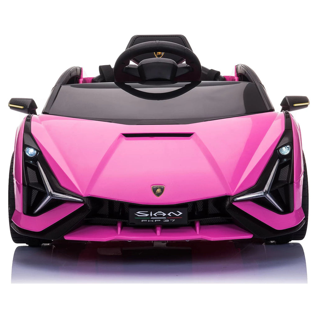LISUEYNE Kids Ride on Car, 12V Lamborghini Sian Electric Car for Boys Girls, Remote Control, Pink