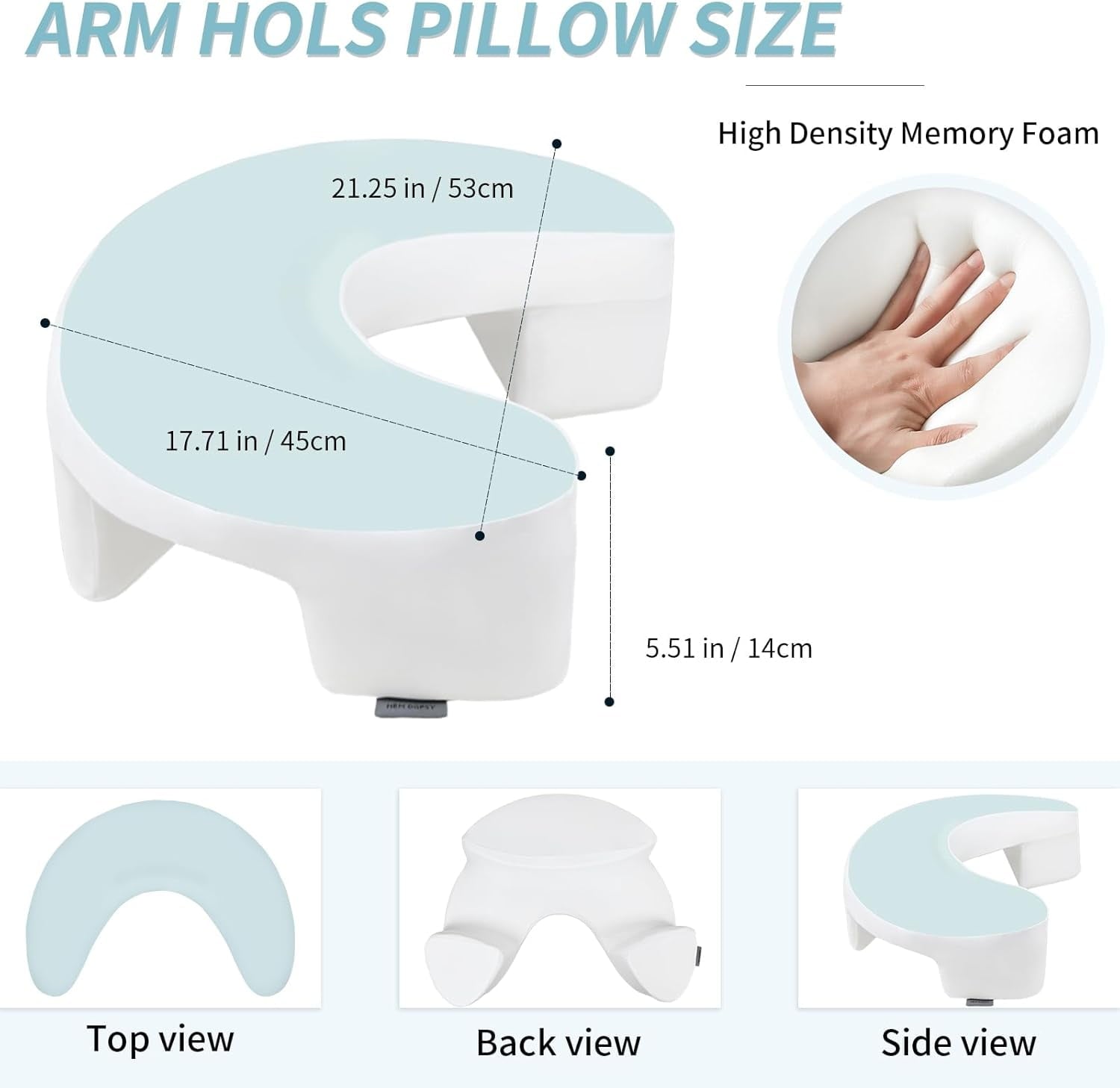 COOKCOK Side Sleeper Pillow with Arm Hole, 2PCS Pillowcase, Ergonomic Cooling Arm Pillow for Adults, Cervical, Neck, Shoulder, Rotator& Cuff, Ideal for Side Sleepers-Blue