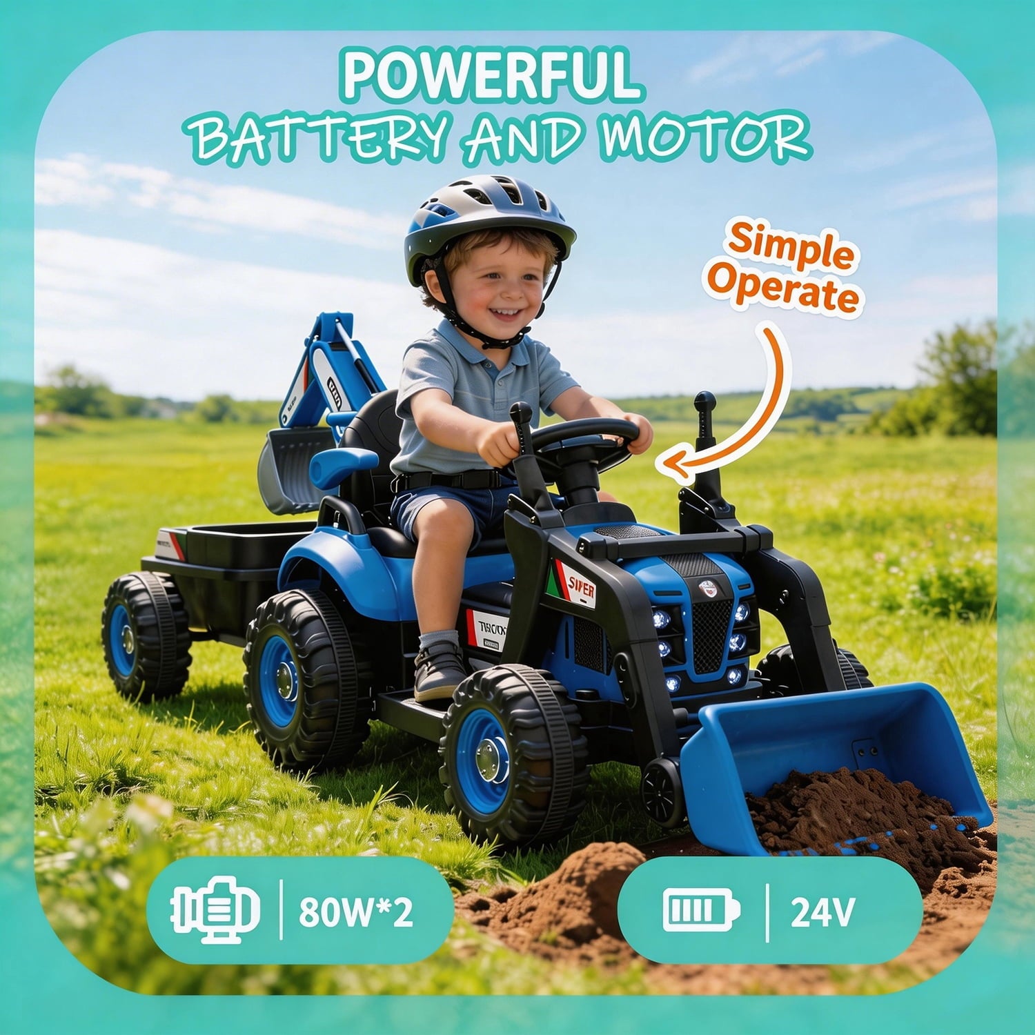 Track Seven 24V Ride on Excavator, 4-in-1 Construction Excavator, Dump Truck & Bulldozer, Ride on Tractor Electric Car with Remote Control, Swivel Seat, Music, Ride on Toy Car for Kids Aged 3+