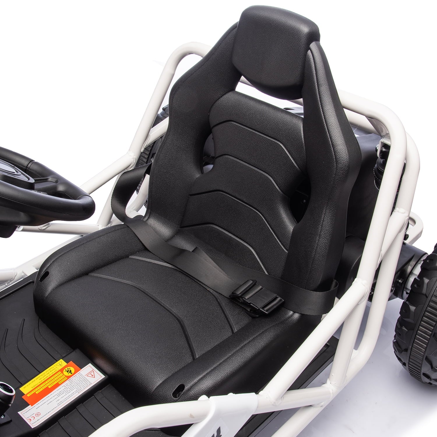 Track 7 24V Electric Go Kart, Outdoor Ride on Car, Go Kart for Kids Age 3-8 Years, Independent Electronic Brake Foot Pedal, Kids Car, White