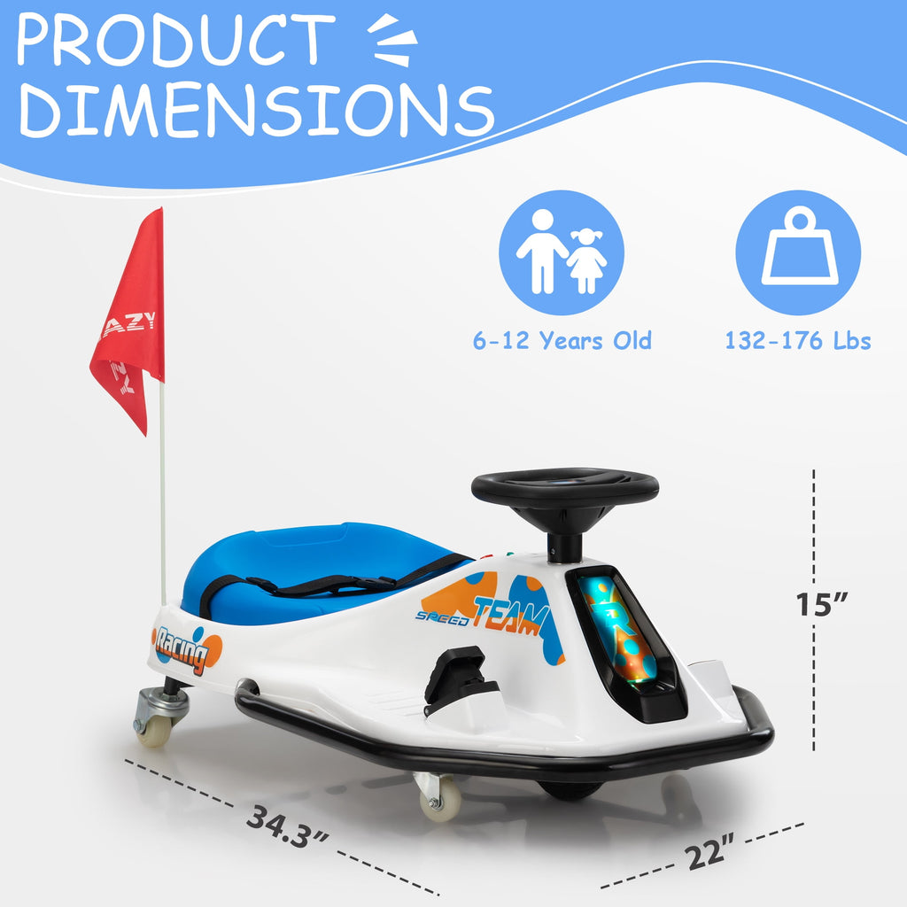 Track 7 24V Electric Drifting Go Kart for Kids, Kids Electric Go Kart w/360-Degree Spin, Music, Bluetooth, Flag, Drift Kart Up to 7.5 mph, Blue