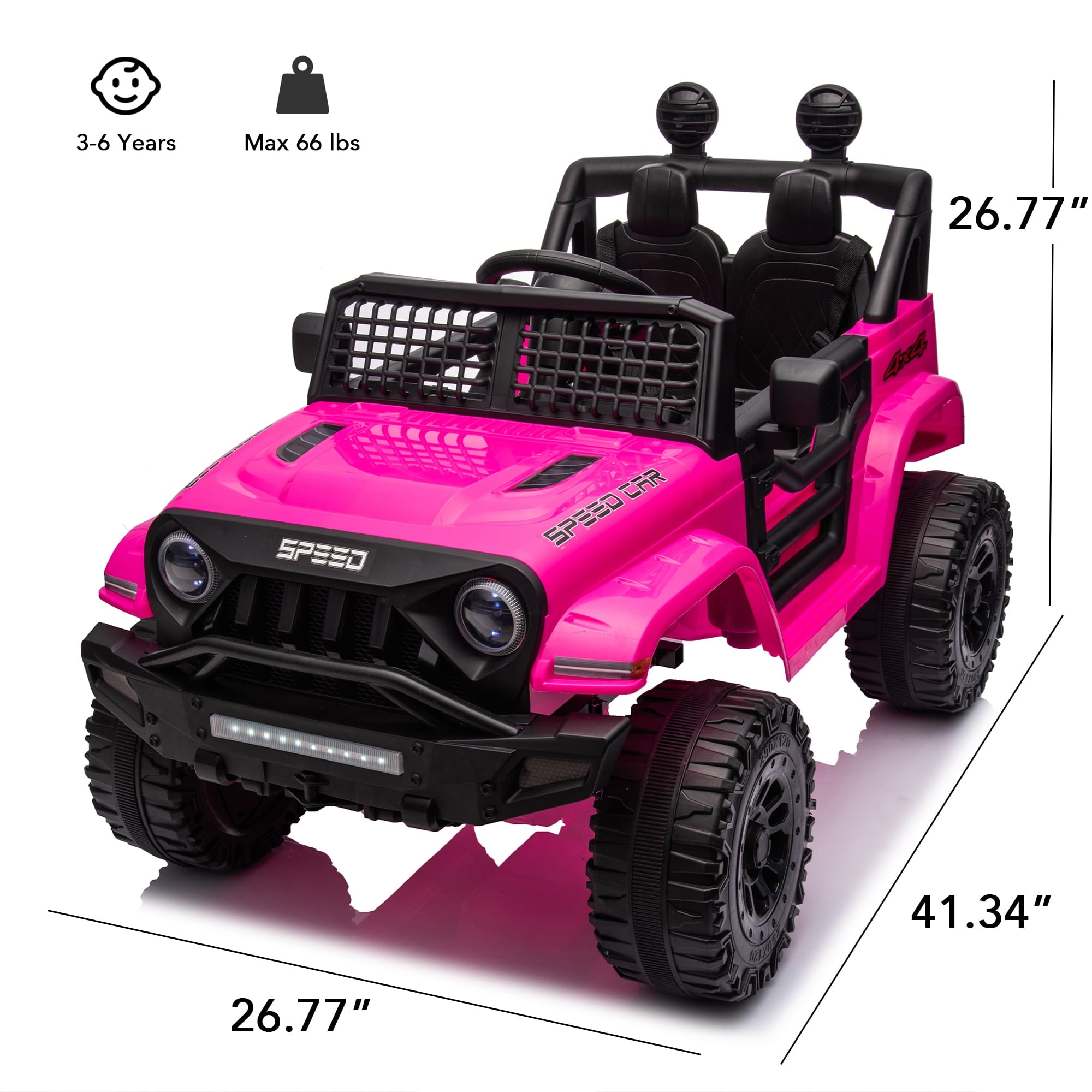 Track 7 Kids Ride on Truck, 12V Ride on Car with Remote Control, Kids Electric Car, Bluetooth, LED Lights, MP3, Pink