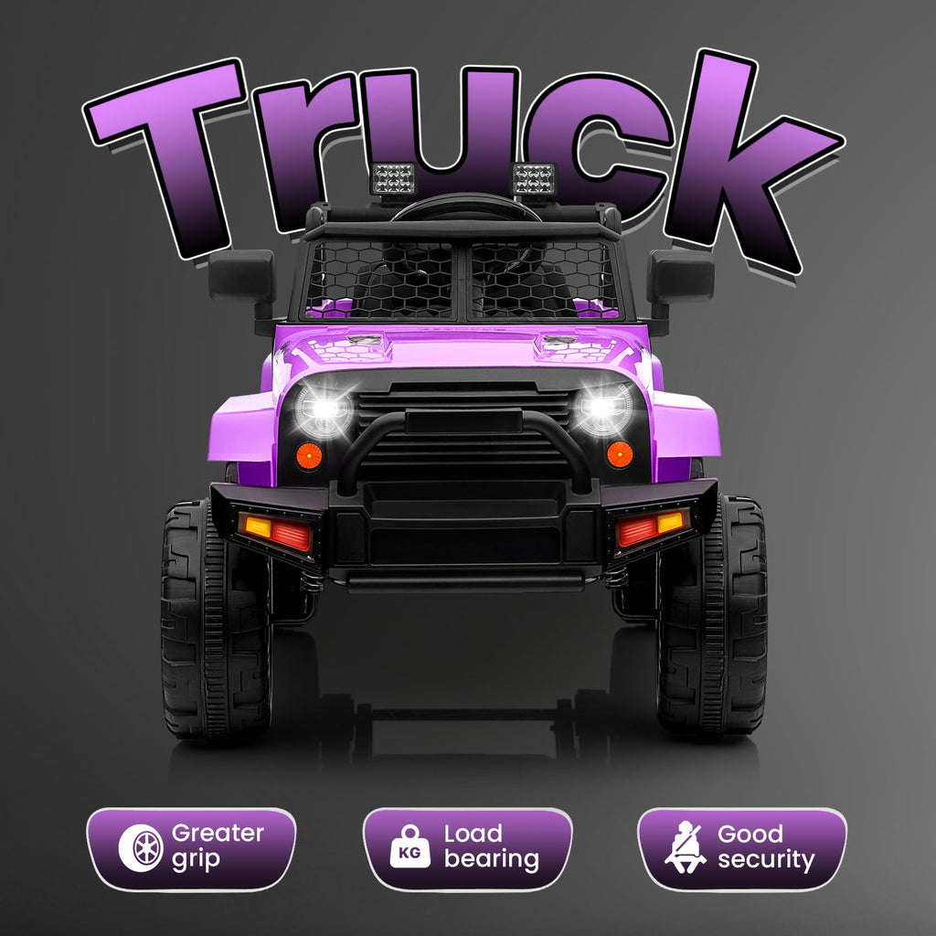 Track Seven Kids Ride on Truck, 12V Electric Car for Boys Girls Age 3+, Music, Ride on Car with Remote Control, Purple