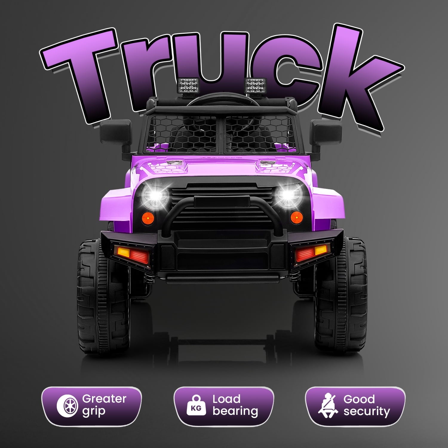Track Seven Kids Ride on Truck, 12V Electric Car for Boys Girls Age 3+, Music, Ride on Car with Remote Control, Purple
