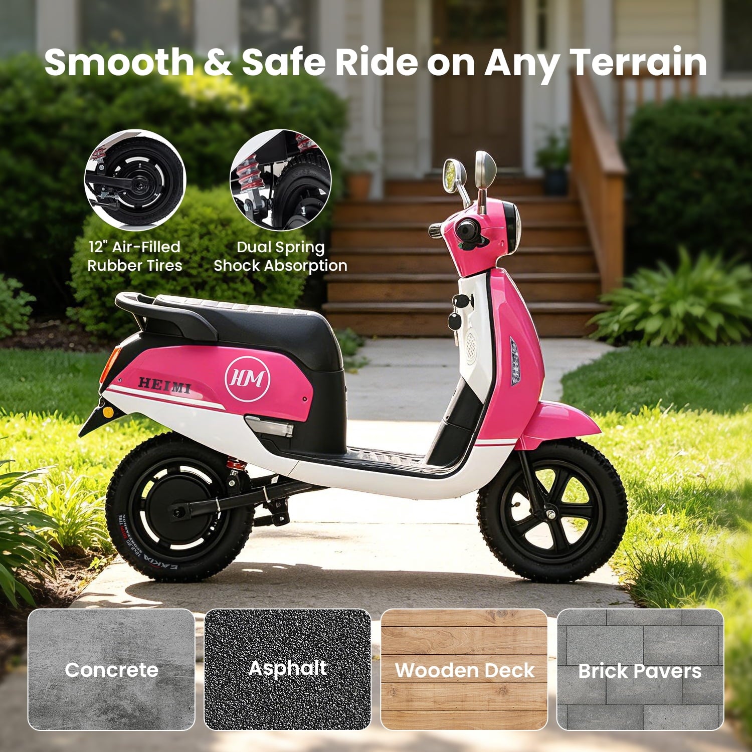Track Seven 24V Ride on Motorcycle, 250W Ride-on Scooter Moped with Twist Throttle, LED Light, 12" Pneumatic Tires, Bluetooth, Max 10Mph, 24V Electric Motorcycle for Kids Girls Boys Aged 8-12, Rose