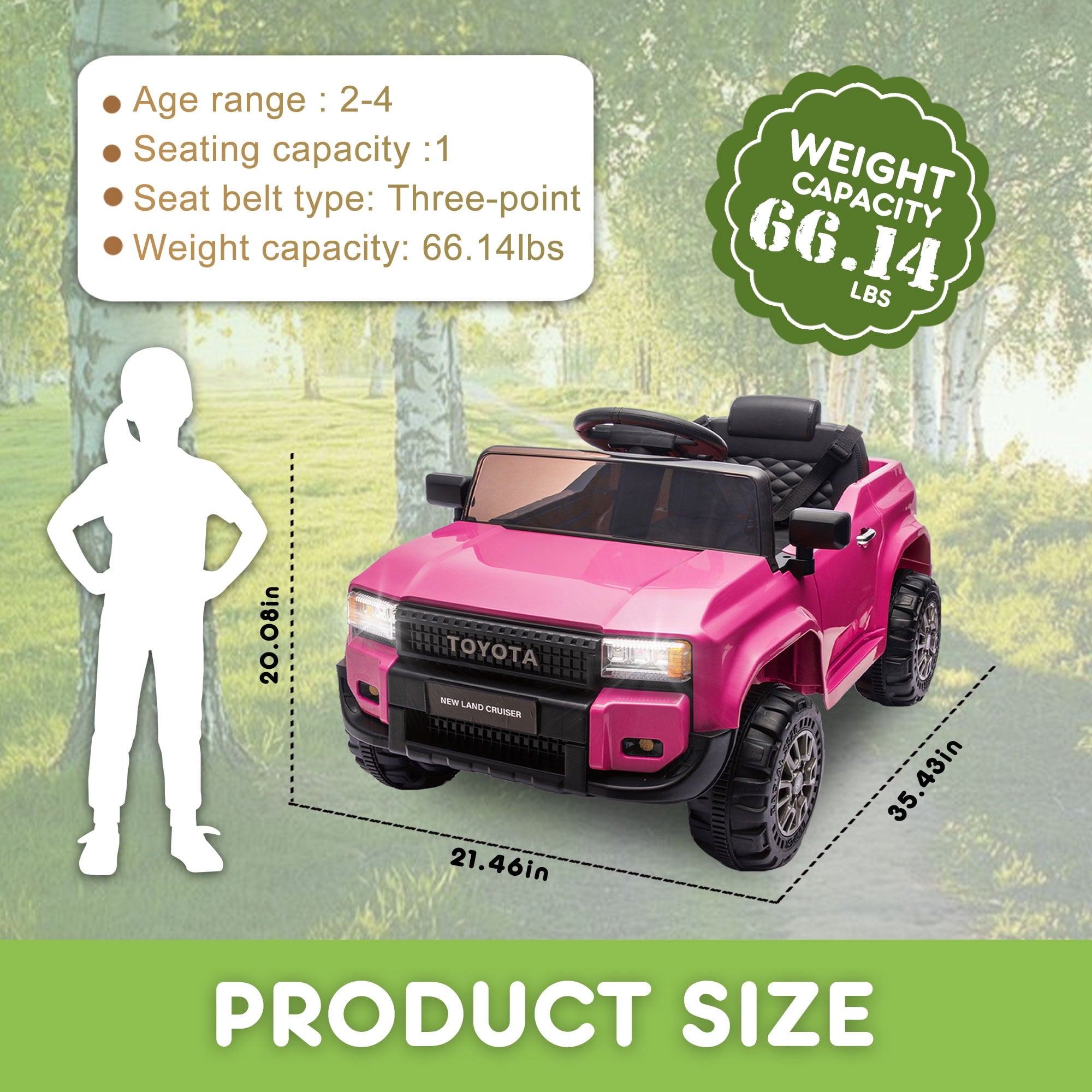 Track 7 12V Ride on Car, Licensed Toyota LC250 Ride on Truck for Kids, Electric Car with Remote Control, Power Display, Music, Bluetooth, 12V Ride on Toy Car for Boys Girls Age 2+, Pink