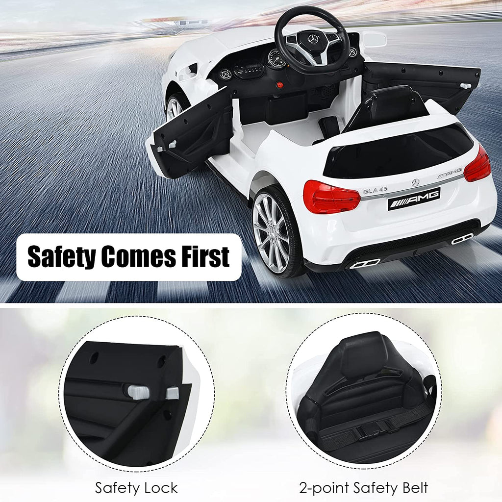 Track 7 6V Ride on Car, Licensed Mercedes Benz AMG GTR Battery Powered Electric Vehicle, w/Parent Remote, Wider Seat, LED Lights, 5-point Belt, MP3 Player, Smooth Start, White