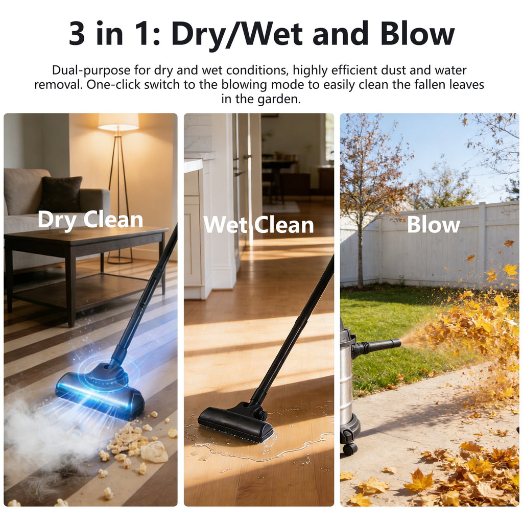 COOKCOK 5 Gallon Wet/Dry Shop Vacuum, 4.3 Peak HP Stainless Steel Professional Vacuum Cleaner with Blower Function, 3-in-1 Heavy Duty Shop Vac for Home, Garage, Workshop and Jobsite