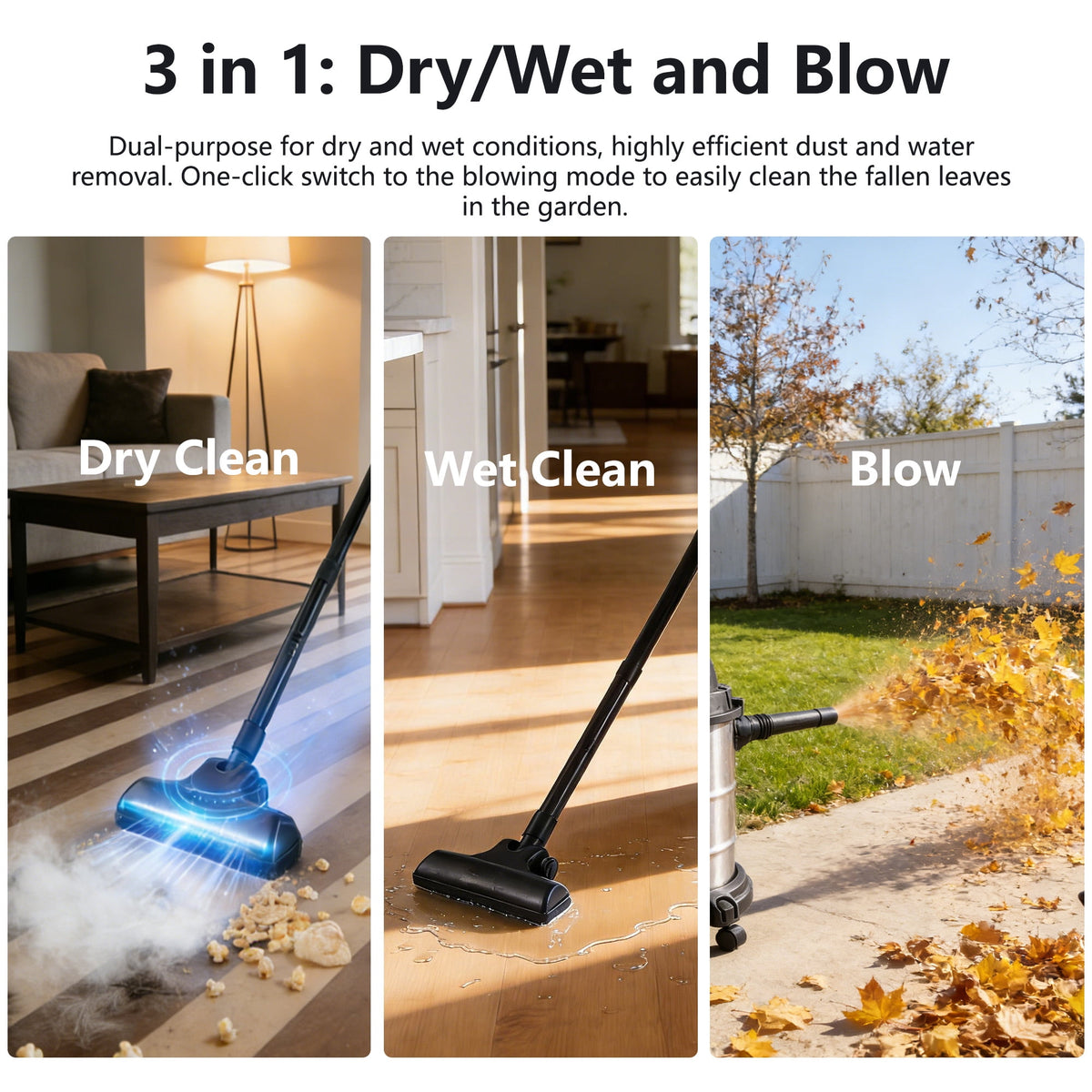 COOKCOK 5 Gallon Wet/Dry Shop Vacuum, 4.3 Peak HP Stainless Steel Professional Vacuum Cleaner with Blower Function, 3-in-1 Heavy Duty Shop Vac for Home, Garage, Workshop and Jobsite